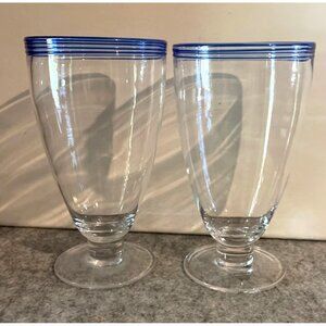 2 Sonoma Blue Ridged Edge 20oz  Margarita Glasses  #1894